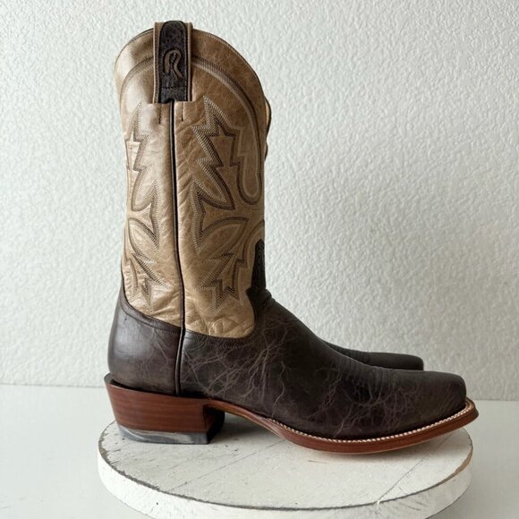 Rod Patrick Mens Cowboy Boots 12.5AA Antique Mocha Bison Brown Western Blunt Toe - Picture 2 of 12